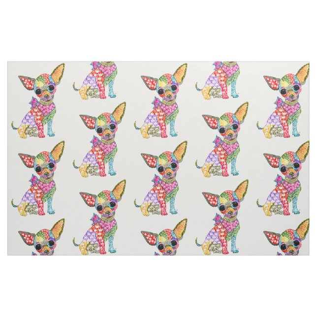 Niedliche und farbenfrohe Chihuahua-Stoffe Stoff (Fat Quarter (45,7 x 55,9 cm))
