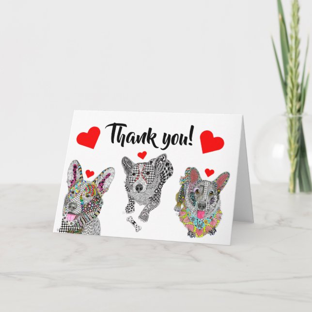 Niedliche und farbenfrohe Corgi-Auswahl Grußkarten Dankeskarte (Vorderseite)