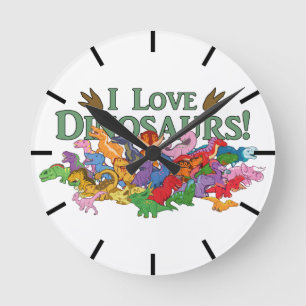 Niedliche und farbenfrohe Dinosaurier Runde Wanduhr
