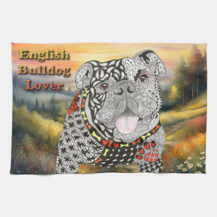 Niedliche und farbenfrohe englische Bulldog Küche  Geschirrtuch