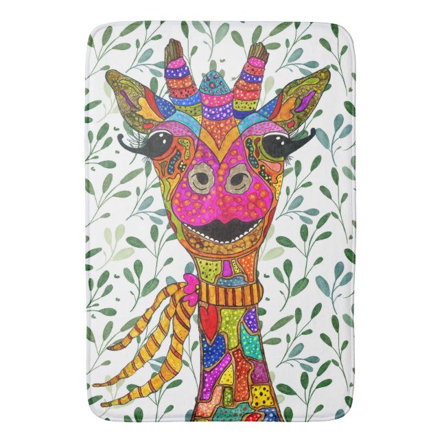 Niedliche und farbenfrohe Giraffe Bath Mat Badematte (Vorderseite Vertikal)