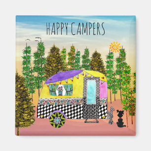 Niedliche und farbenfrohe Happy Camper Magnet