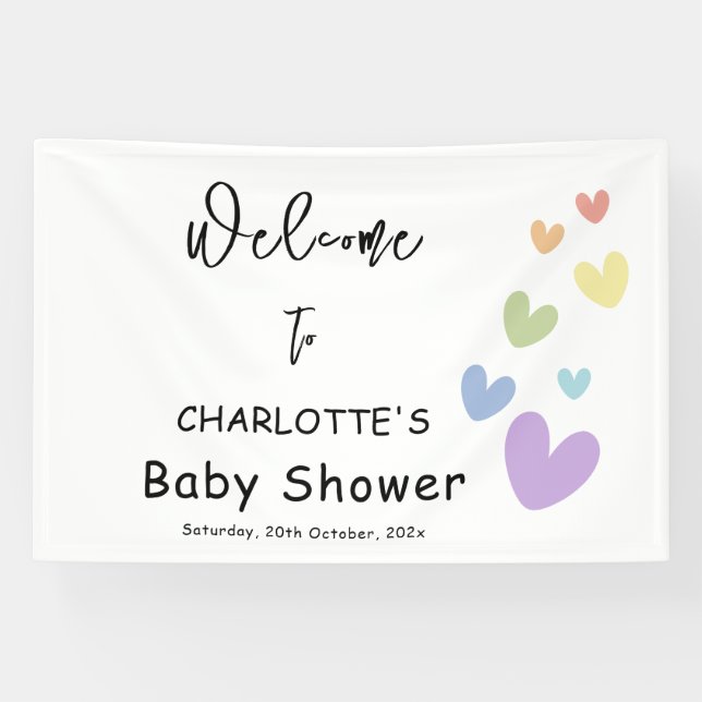 Niedliche und farbenfrohe Herz-Baby-Dusche Banner (Horizontal)