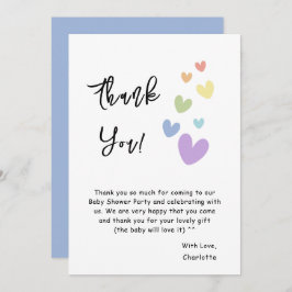 Niedliche und farbenfrohe Herz-Baby-Dusche Dankeskarte