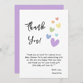 Niedliche und farbenfrohe Herz-Baby-Dusche Dankeskarte