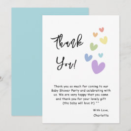 Niedliche und farbenfrohe Herz-Baby-Dusche Dankeskarte