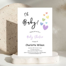 Niedliche und farbenfrohe Herz-Baby-Dusche Einladung