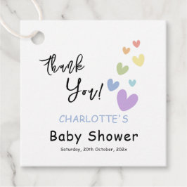 Niedliche und farbenfrohe Herz-Baby-Dusche Geschenkanhänger