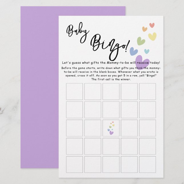 Niedliche und farbenfrohe Herzklopfen Baby Bingo G (Vorne/Hinten)