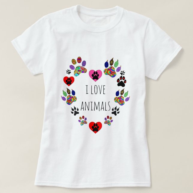 Niedliche und farbenfrohe I Liebe Tiere T - Shirt (Design vorne)
