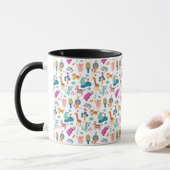 Niedliche und farbenfrohe Jungtiermuster Tasse (Mit Donut)