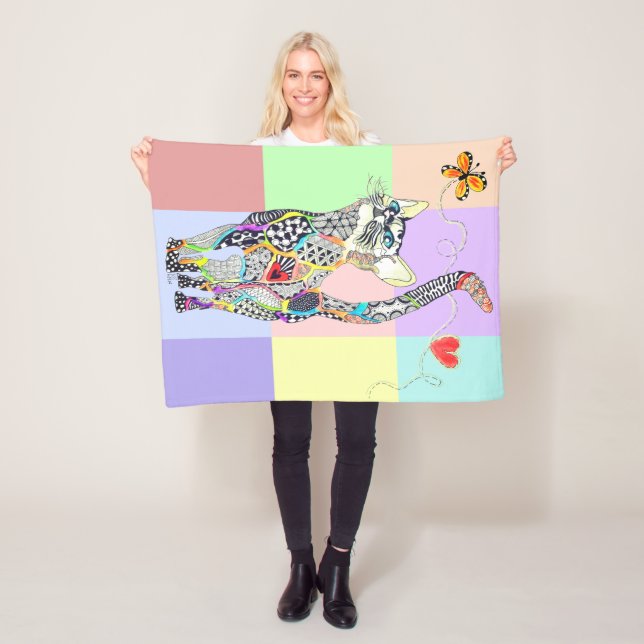 Niedliche und farbenfrohe Katze Fleece Blanken (Beispiel)