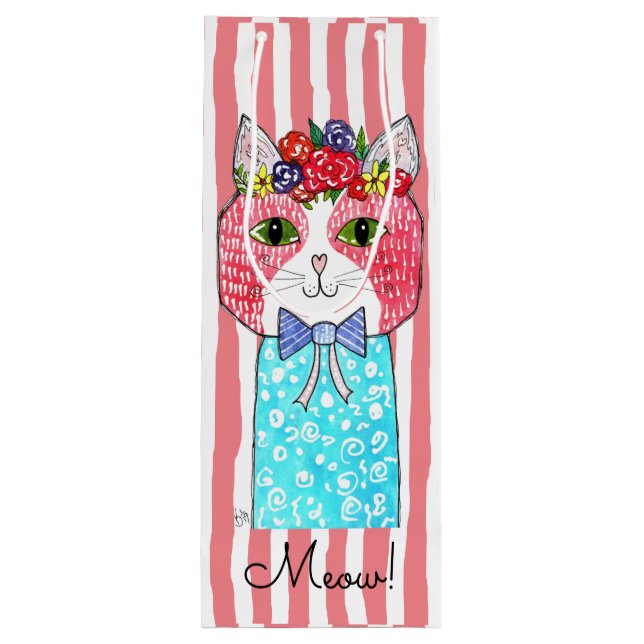 Niedliche und farbenfrohe Katze Geschenktüte Für Weinflaschen (Rückseite)