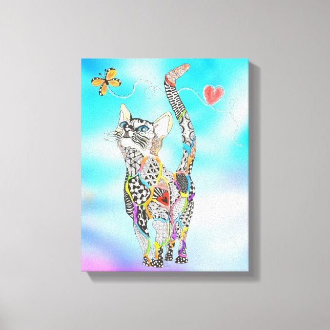 Niedliche und farbenfrohe Katze-Leinwand - 11X14" Leinwanddruck (Vorderseite)