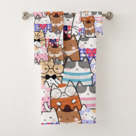 Niedliche und farbenfrohe Kawaii Cat Pattern Badhandtuch Set