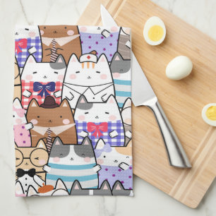 Niedliche und farbenfrohe Kawaii Cat Pattern Geschirrtuch