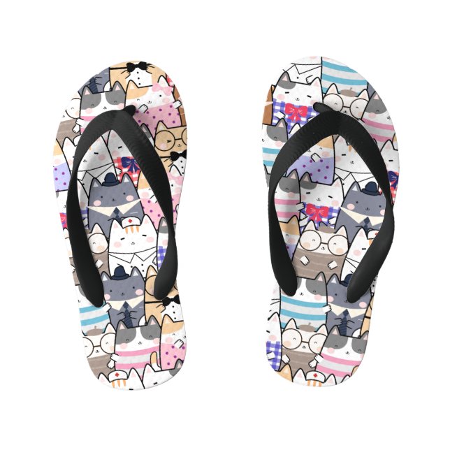 Niedliche und farbenfrohe Kawaii Cat Pattern Kinderbadesandalen (Fußbett)