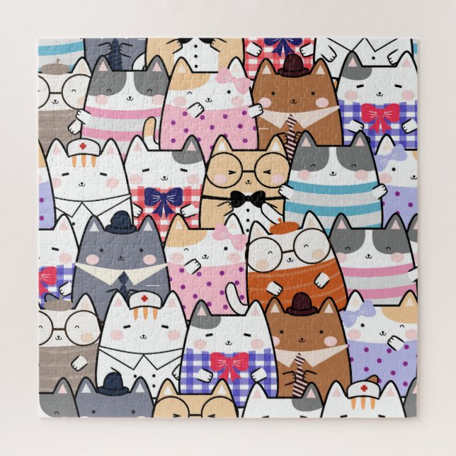 Niedliche und farbenfrohe Kawaii Cat Pattern Puzzle (Vertikal)