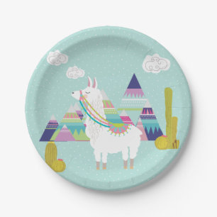 Niedliche und farbenfrohe Llama Personalisiert Pap Pappteller