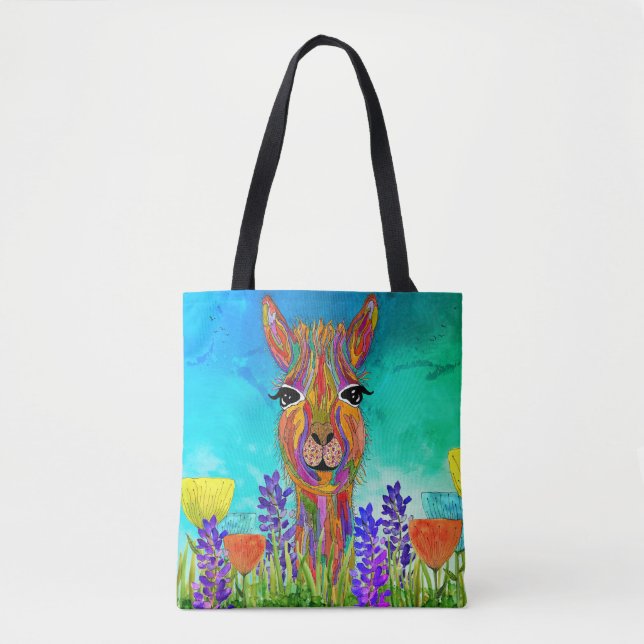 Niedliche und farbenfrohe Llama Tote Tasche (Vorderseite)