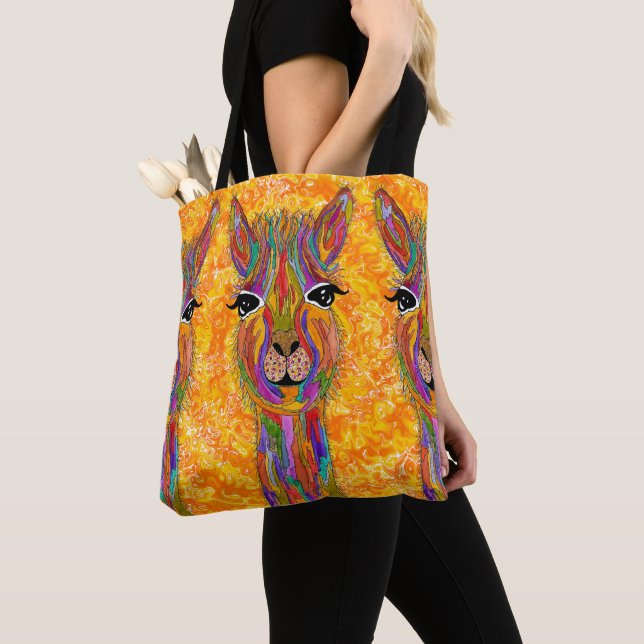 Niedliche und farbenfrohe Llama Tote Tasche (Von Nahem)