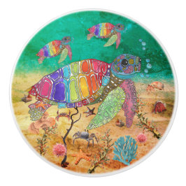 Niedliche und farbenfrohe Meeresschildkröte Keramikknauf