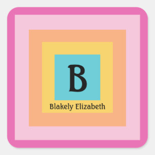Niedliche und farbenfrohe Monogram Letter Name Gir Quadratischer Aufkleber