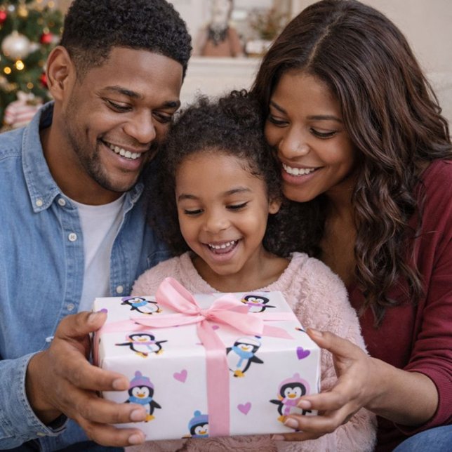 Niedliche und farbenfrohe Pinguine Geschenkpapier (Von Creator hochgeladen)