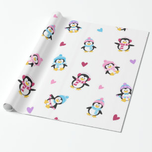 Niedliche und farbenfrohe Pinguine Geschenkpapier