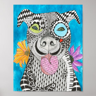 Niedliche und farbenfrohe Pit Bull Poster - 8x10"
