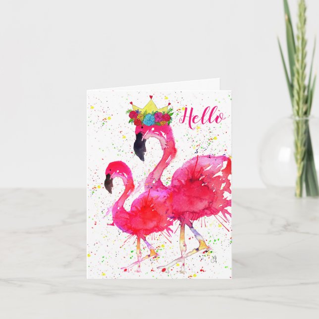 Niedliche und farbenfrohe rosa Flamingo Grußkarte Karte (Vorderseite)