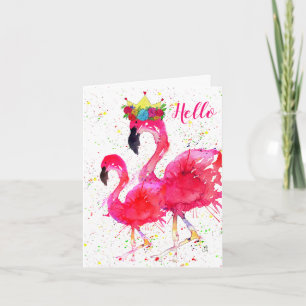 Niedliche und farbenfrohe rosa Flamingo Grußkarte Karte