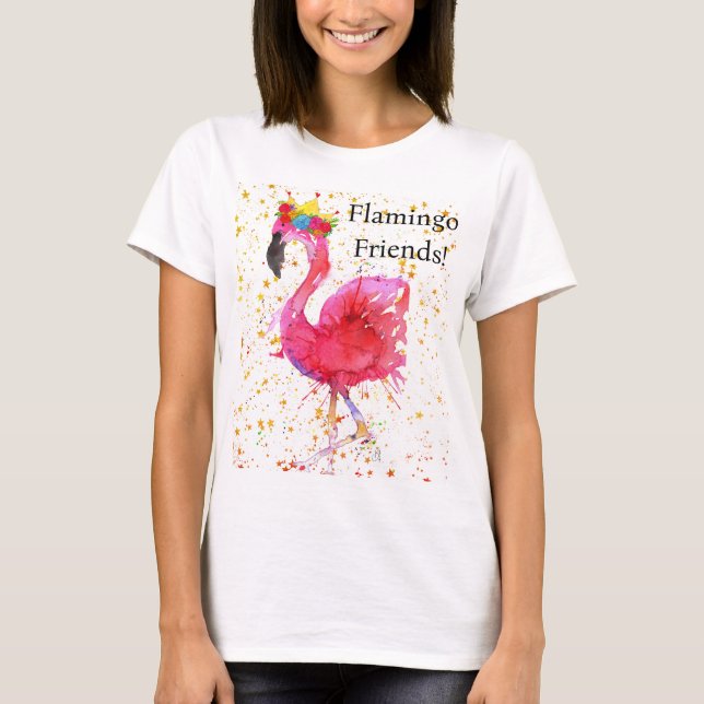 Niedliche und farbenfrohe rosa Flamingo im Kronen- T-Shirt (Vorderseite)