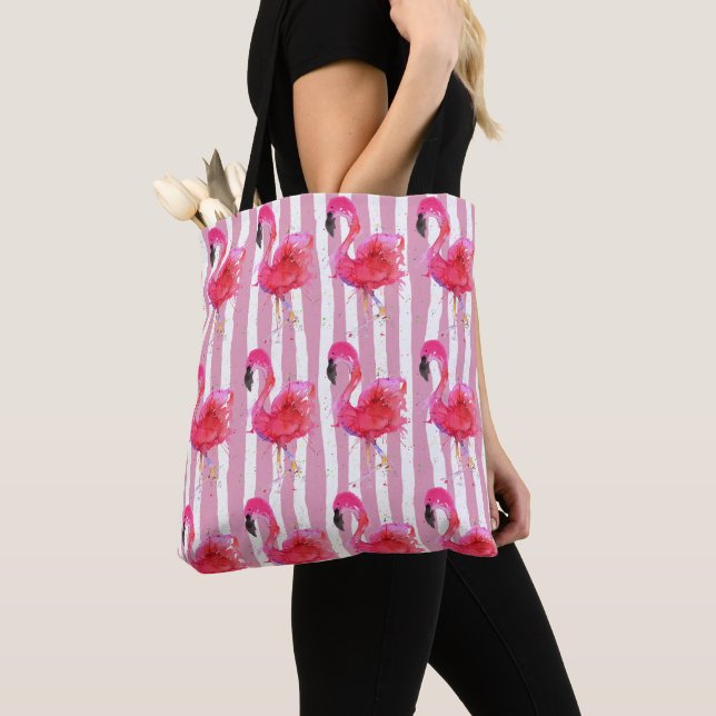 Niedliche und farbenfrohe rosa Flamingo Tote Tasch (Von Nahem)