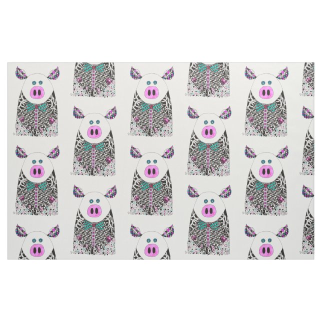 Niedliche und farbenfrohe Schweinegewebe Stoff (Fat Quarter (45,7 x 55,9 cm))