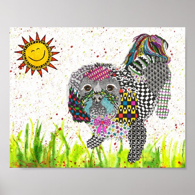 Niedliche und farbenfrohe Shih Tzu Poster 10"x8" (Vorne)