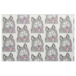 Niedliche und farbenfrohe sibirische Husky-Fabrik Stoff