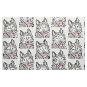 Niedliche und farbenfrohe sibirische Husky-Fabrik Stoff
