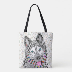 Niedliche und farbenfrohe sibirische Husky Tote Ta