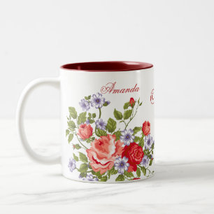 Niedliche und farbenfrohe Vintage Frühlingsblumen  Zweifarbige Tasse