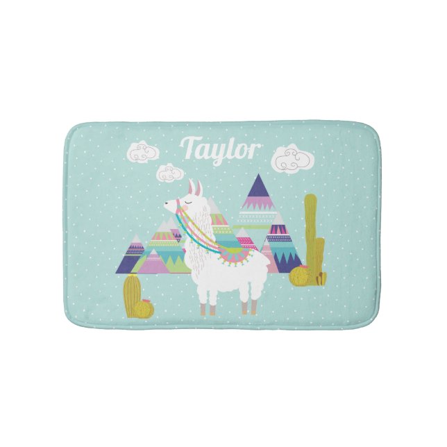 Niedliche und farbenfrohe Wüste Alpaca Personalisi Badematte (Vorderseite)