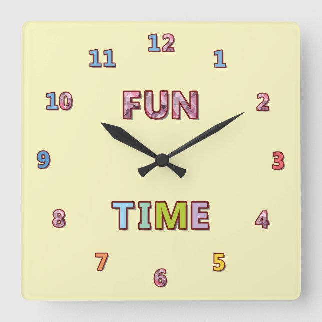Niedliche und farbenfrohe Zeit Quadratische Wanduhr (Vorderseite)