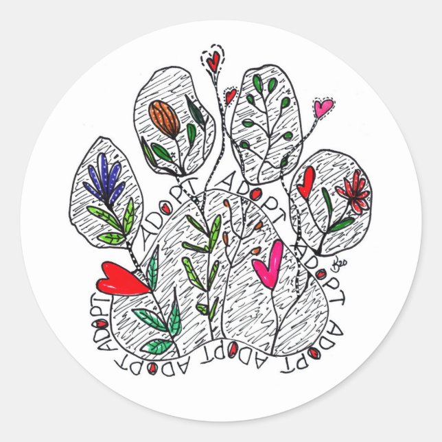 Niedliche und farbige Aufkleber A D O P für Pfoten (Vorderseite)