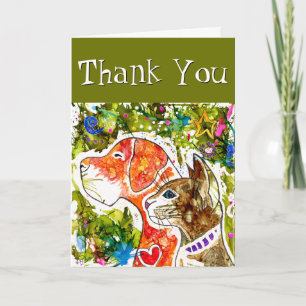 Niedliche und farbige Grußkarte für Hunde und Katz Dankeskarte
