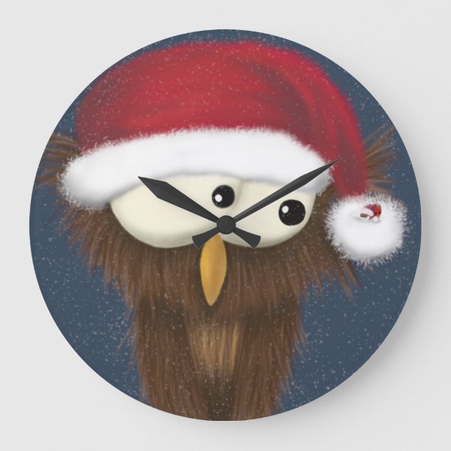 Niedliche und festliche Eule Große Wanduhr (Vorderseite)