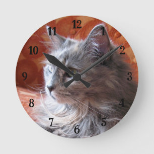 Niedliche und fließende graue Cat Round Clock Runde Wanduhr