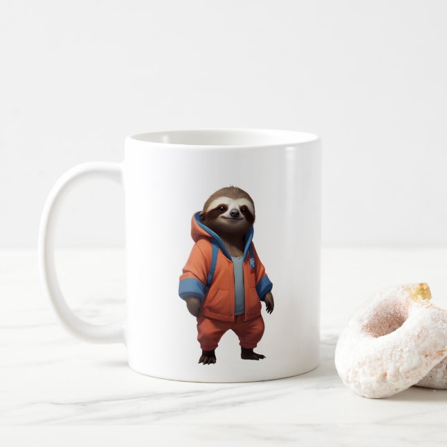 Niedliche und freundliche Sloth Illustration Kaffeetasse (Mit Donut)