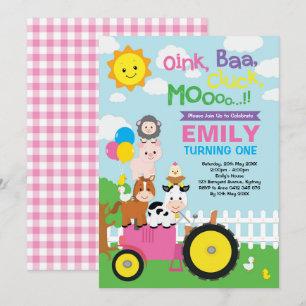 Niedliche und Girly Farm Geburtstag Barnyard Tiere Einladung