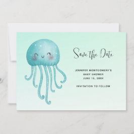 Niedliche und glückliche Blue-Green Jellyfish Baby Save The Date