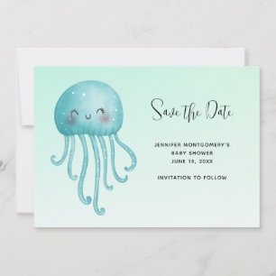 Niedliche und glückliche Blue-Green Jellyfish Baby Save The Date